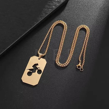 201 Stainless Steel Cut Out Motorcycle Medal Pendant Necklaces for Men WG4D072-01-1