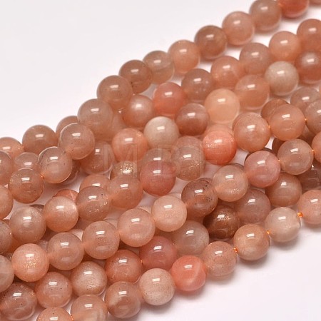 Natural Sunstone Round Bead Strands G-F266-11-8mm-1
