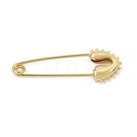 Minimalist Brass Safety Pin Brooch with Beaded Edge KK-CBAA41C-06G-1