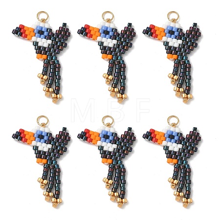 Glass Seed Beaded Bird Pendants PALLOY-MZ00920-02-1