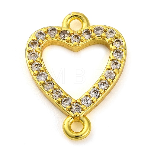 Brass Micro Pave Clear Cubic Zirconia Heart Links Connector Charms KK-A230-03A-G-1