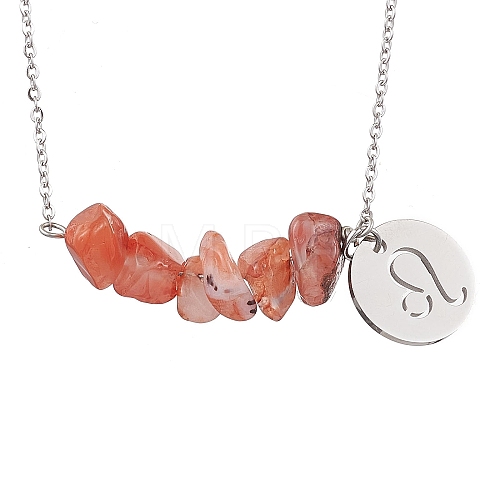 Natural South Red Agate Chip & Constellation Pendant Necklaces NJEW-JN05084-05-1