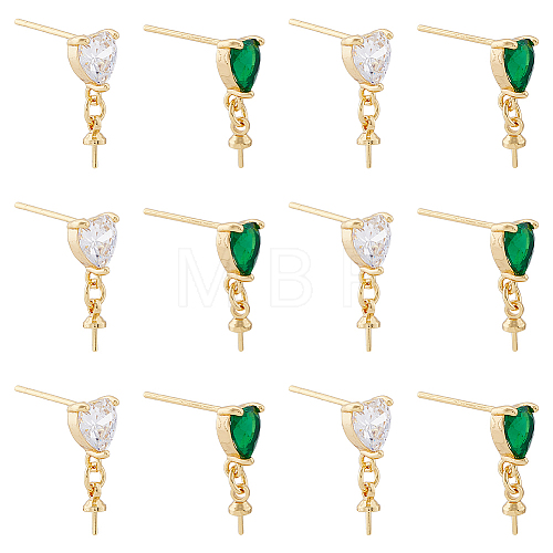 12Pcs 2 Colors Brass Glass Rhinestone Stud Earrings Findings KK-DC0003-24-1
