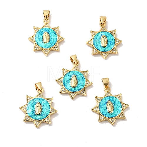 Rack Plating Brass Micro Pave Cubic Zirconia with Synthetic Opal Pendants KK-D088-10G-1