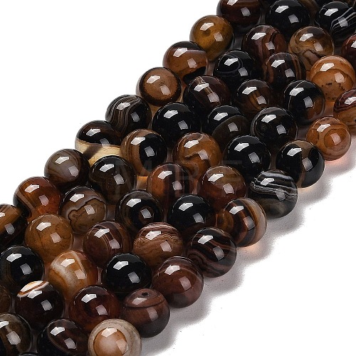 Natural Striped Agate/Banded Agate Beads Strands G-B079-A05-03D-1