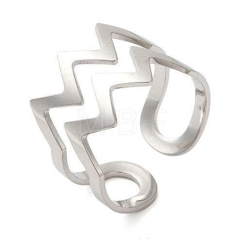 Non-Tarnish Double Layer Wave 304 Stainless Steel Open Cuff Rings for Women RJEW-N048-08P-1