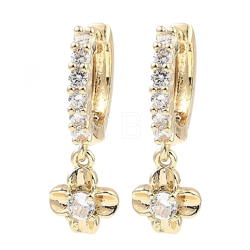 Brass with Cubic Zirconia Dangle Hoop Earrings EJEW-G362-05KCG-1