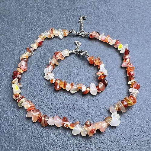 Glass Imitaion Red Agate Chip Beaded Necklaces for Women IW6789-53-1