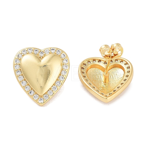 Heart Brass Micro Pave Cubic Zirconia Earrings for Women EJEW-E310-10G-1