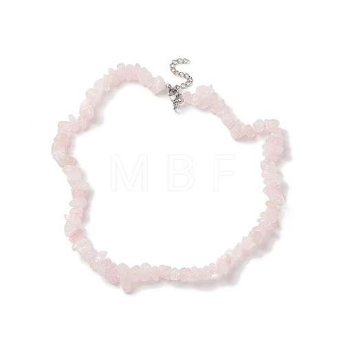 Natural Rose Quartz Chip Beaded Necklaces with 304 Stainless Steel Lobster Claw Clasp & Chain Extender NJEW-JN04225-01-1