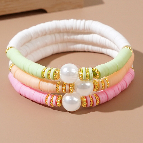3 Colors Bohemian Style Polymer Clay Beaded Stretch Bracelet Sets QD1015-1