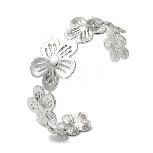 Stainless Steel Flower Open Cuff Bangles for Women BJEW-G719-13P-1