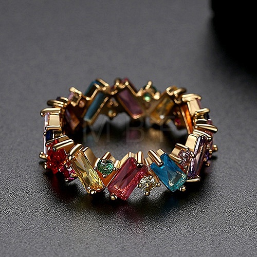 Colorful Cubic Zirconia Rectangle Finger Ring PW-WG85356-08-1