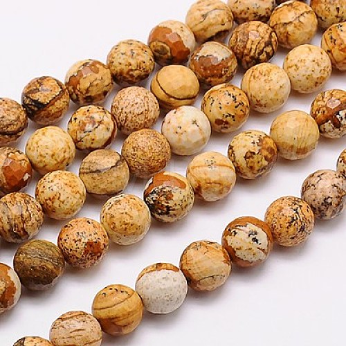 Natural Picture Jasper Beads Strands G-G542-8mm-08-1