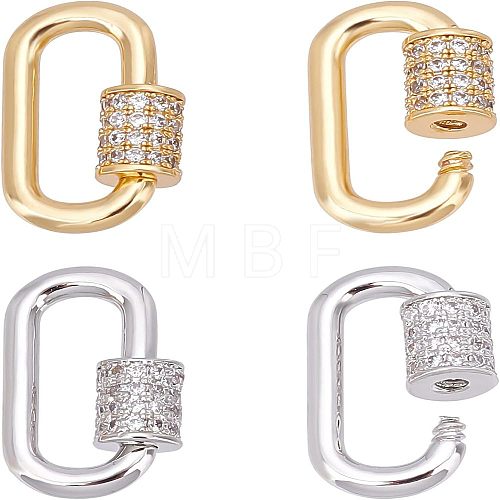 SUPERFINDINGS 4Pcs 2 Style Brass Micro Pave Clear Cubic Zirconia Screw Carabiner Lock Charms ZIRC-FH0001-19-1