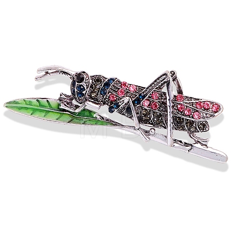 Grasshopper Antique Silver Alloy Rhinestone Brooches PW-WG9CCBB-05-1