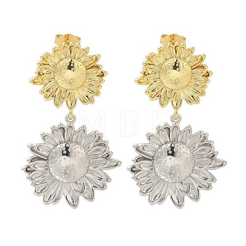 Rack Plating Flower Brass Stud Earrings EJEW-H016-16GP-1