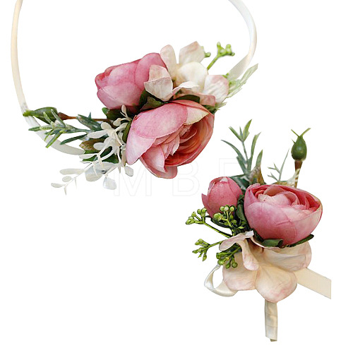 2Pcs 2 Style Silk Imitation Rose Corsage Boutonniere AJEW-CP0001-60-1