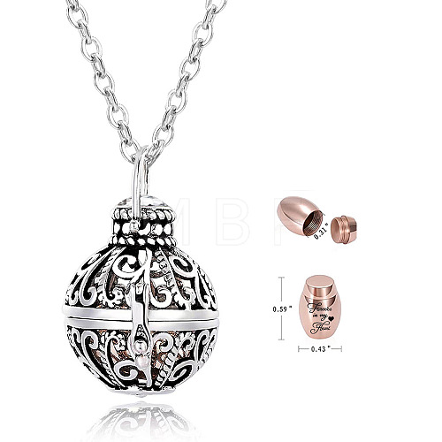 Stainless Steel Round Urn Ashes Pendant Necklace PW-WG9842A-04-1