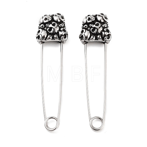 Halloween Skull 316 Surgical Stainless Steel Safety Pin Hoop Earrings for Women EJEW-Z050-30AS-1