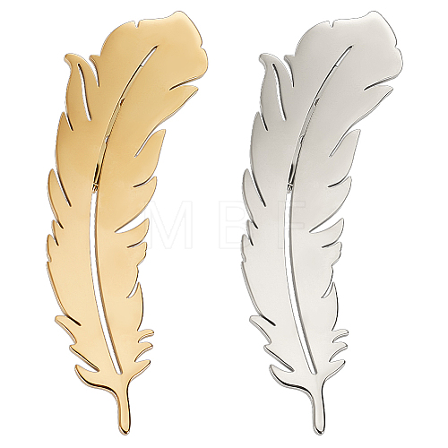 HOBBIESAY 2Pcs 2 Colors 201 Stainless Steel Feather Lapel Pin JEWB-HY0001-29-1