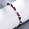 Faceted Round Natural Grey Agate & Red Agate & Amethyst Braided Bead Bracelets BJEW-F493-09G-03-3