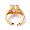 Heart Pink Cubic Zirconia Cuff Ring for Valentine's Day RJEW-C017-08G-RS-2