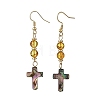 Natural Amber & Abalone Shell/Paua Shell Beads Dangle Earrings EJEW-JE07315-03-3