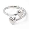 Rack Plating Brass Double Heart Cuff Rings RJEW-R137-02P-1
