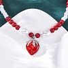 Strawberry Brass Micro Pave Clear Cubic Zirconia Red Enamel Pendant Necklaces for Women NJEW-G162-04P-2