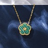 304 Stainless Steel Green Enamel 5-Petal Flower Pendant Necklaces for Women NJEW-U032-17G-01-3