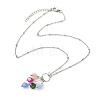 Natural Multicolor Tourmaline Dice Beaded Tassel Pendant 304 Stainless Steel Satellite Chain Necklaces for Women NJEW-JN06450-02-2
