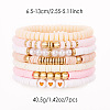 7Pcs Heart Pattern Polymer Clay & Plastic Pearl & CCB Plastic Beaded Stretch Bracelet Set for Women FS-WG634BB-05-1