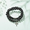 2Pcs 2 Style Natural Lava Rock & Synthetic Hematite Stretch Bracelets Set with 304 Stainless Steel Buddhist Head & Cross BJEW-JB08289-2