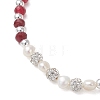 Dyed Natural Malaysia Jade Rondelle & Cultured Freshwater Pearl Beaded Stretch Bracelets BJEW-JB13380-01-4