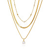 304 Stainless Steel Pave Clear Cubic Zirconia Teardrop Pendant 3 Layer Necklaces for Women WGFD083-01-2