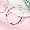 Natural Pearl Potato & Faceted Round Natural Ruby & Apatite & Kyanite & Rhodonite & Amethyst Beaded Anklets AJEW-AN00838-1