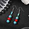 Brass Synthetic Turquoise Dangle Earrings EJEW-JE06589-03-1