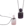 2Pcs 2 Styles Natural Rose Quartz and Amethyst Perfume Bottle Necklaces NJEW-FG0001-18-1