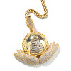 Brass Micro Pave Clear Cubic Zirconia Earth with Hands Pendant 316L Surgical Stainless Steel Rope Chain Necklaces for Men FS-WG87F27-01-1