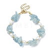 Natural Aquamarine Chips & Pearl Beaded Bracelet BJEW-TA00349-03-1