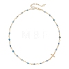 Faceted Dyed Natural Agate Round Beads & 304 Stainless Steel Tiny Cross Handmade Link Chain Necklaces NJEW-JN05842-01-4