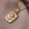 316 Surgical Stainless Steel Enamel with Imitation Pearl Rectangle with Flower Pendant Necklaces for Women ST9494-3