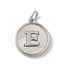 Brass Pave Natural Shell Flat Round with Letter Charms KK-Z115-13P-E-1