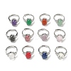 Brass Micro Pave Cubic Zirconia with Natural & Synthetic Gemstone Cuff Open Rings RJEW-T035-01P-M-2