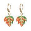 3 Pairs 3 Colors Leaf Glass Seed Beaded Leverback Earrings EJEW-MZ00701-3