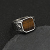 304 Stainless Steel with Natural Tiger Eye Finger Rings FS-WG06E27-17-1