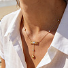 Mother's Day 304 Stainless Steel Crystal Rhinestone Word Mom Pendant Heart Tassel Y Necklaces for Women NJEW-L015-01G-1