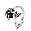 Cute Panda Brass Enamel Open Cuff Ring for Women RJEW-M016-01P-1