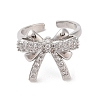 Bowknot Brass Micro Pave Clear Cubic Zirconia Open Cuff Rings RJEW-S417-02P-01-2